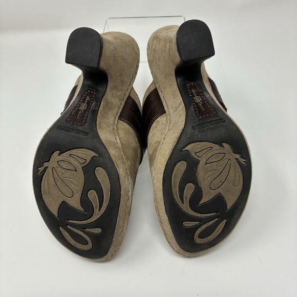 Born Crown Tan Brown Buckle Leather Suede Slide Mule Clogs Y2K Heel Womens 7 - Picture 12 of 13